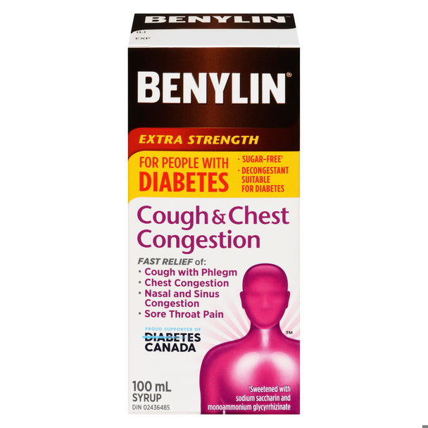 An image of BENYLIN COUGH CHEST DIABETES 100ML by  Johnson & Johnson Inc. OTC