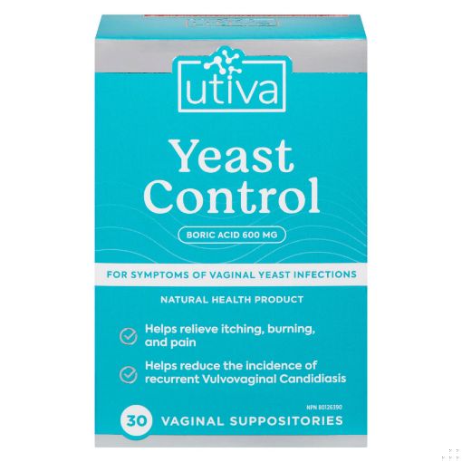 An image of UTIVA YEAST CONTROL BORIC ACID SUPP 600MG 30 by  First Care Pharmacy