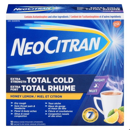 An image of NEO CITRAN XST COLD NIGHT HONEY & LEMON 10 by  GlaxoSmithKline Inc.