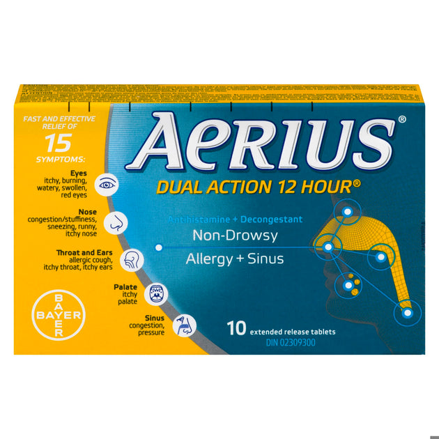 An image of AERIUS DUAL ACTION TB 12H 2.5MG/120MG 10 by  First Care Pharmacy