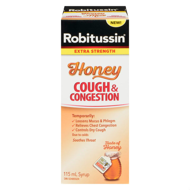 An image of ROBITUSSIN COUGH&CONGESTION XST HONEY 115ML by  GlaxoSmithKline Inc.
