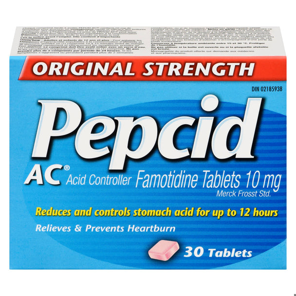 An image of PEPCID AC EASY TO SWALLOW TB 10MG 30 by  Johnson & Johnson Inc. OTC