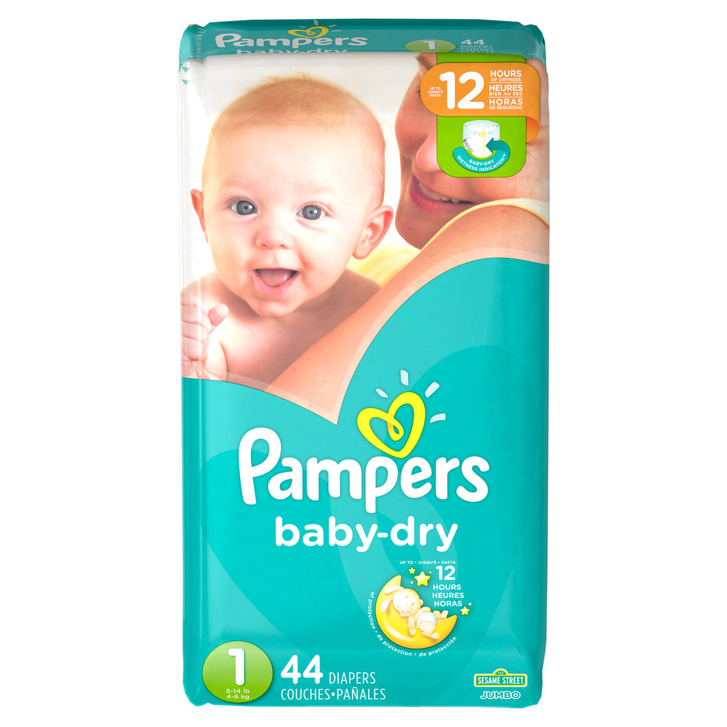 Pampers Baby-Dry Extra Protection Diapers, Size 1, 44 Ct
