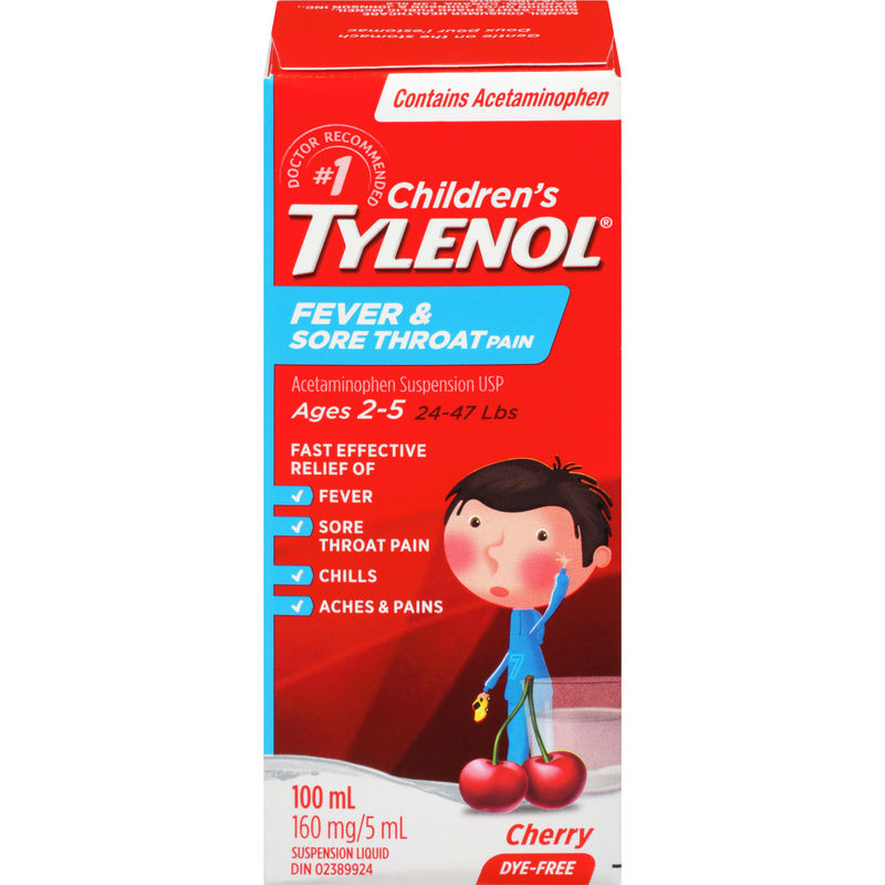 Tylenol Children Fever&Cold Dye Free Cherry, 100